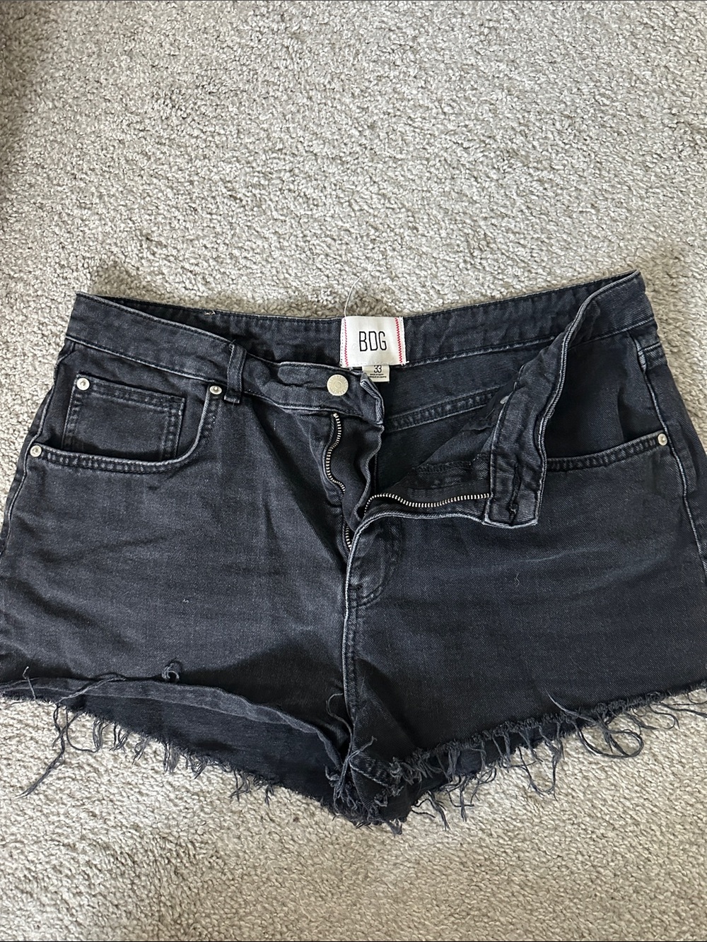 BDG Black Frayed-Hem Denim Shorts